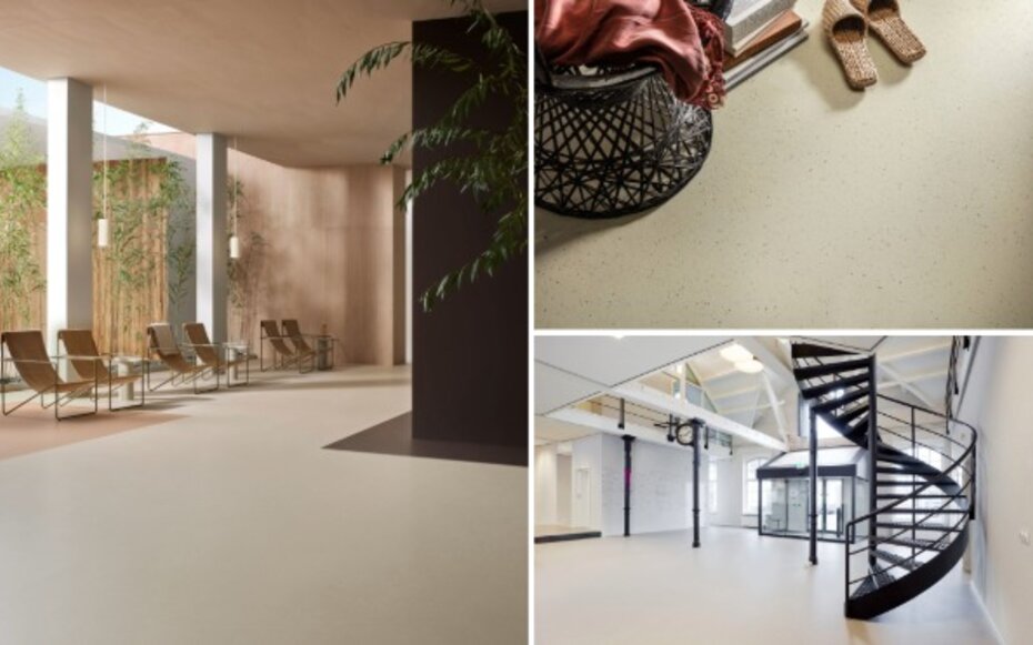 Collage aus Bildern, die verschiedene Raumsituationen zeigen. Mit JOKA Elastic Boden