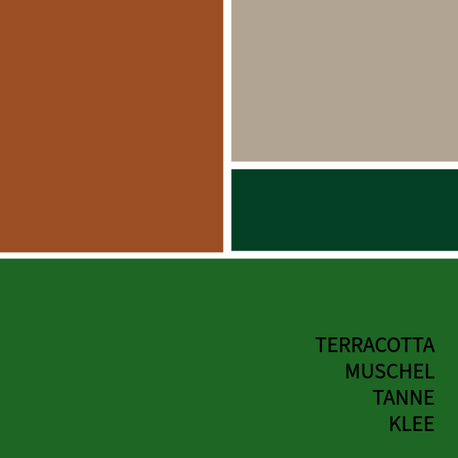 Farbpalette der JOKA Wohnidee Wohngenuss mit warmen Natur- und Grüntönen.
