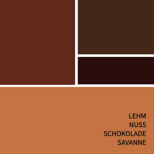 Farbpalette der JOKA Wohnidee WILDE mit warmen Natur- und Erdtönen.