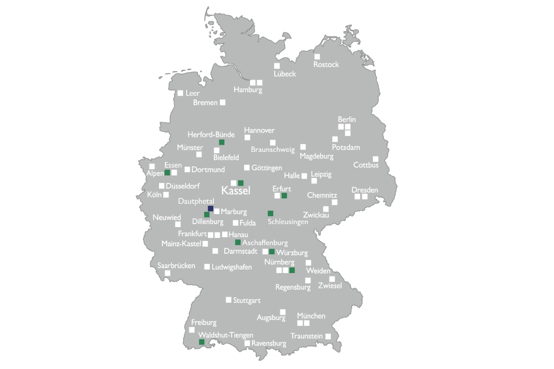 Standortkarte mit allen Jordan-Standorten in Deutschland.