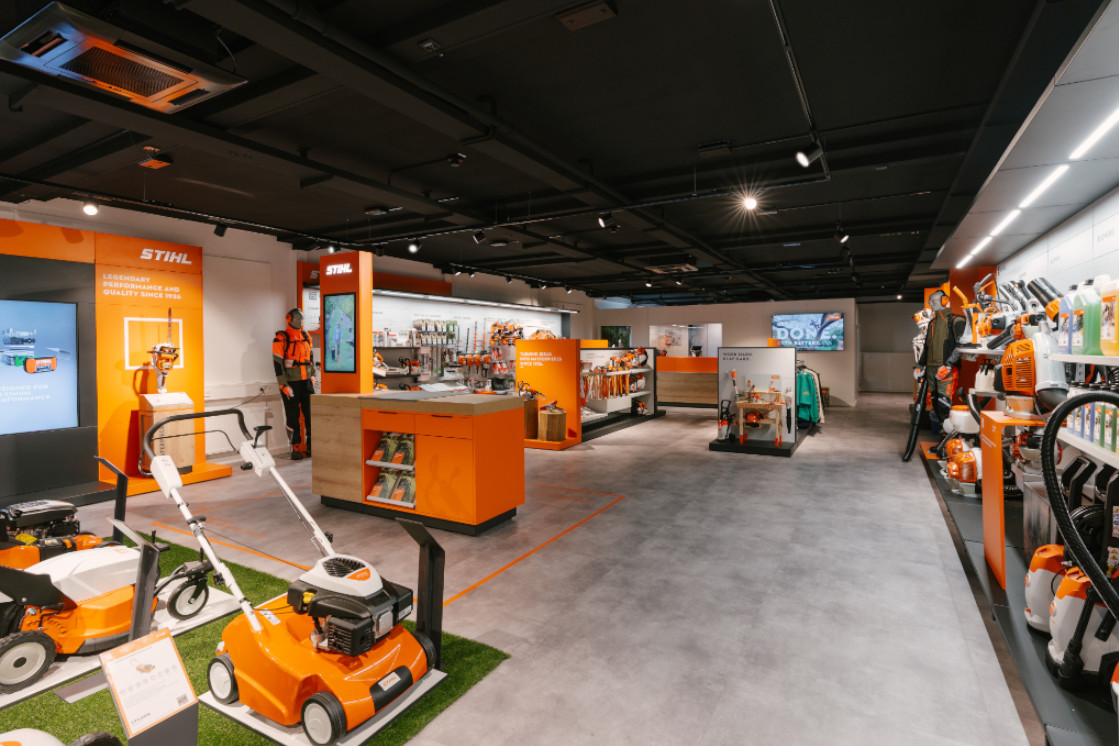 JOKA Referenz eines Stihl Stores, in dem JOKA Designböden in Steinoptik verlegt ist.