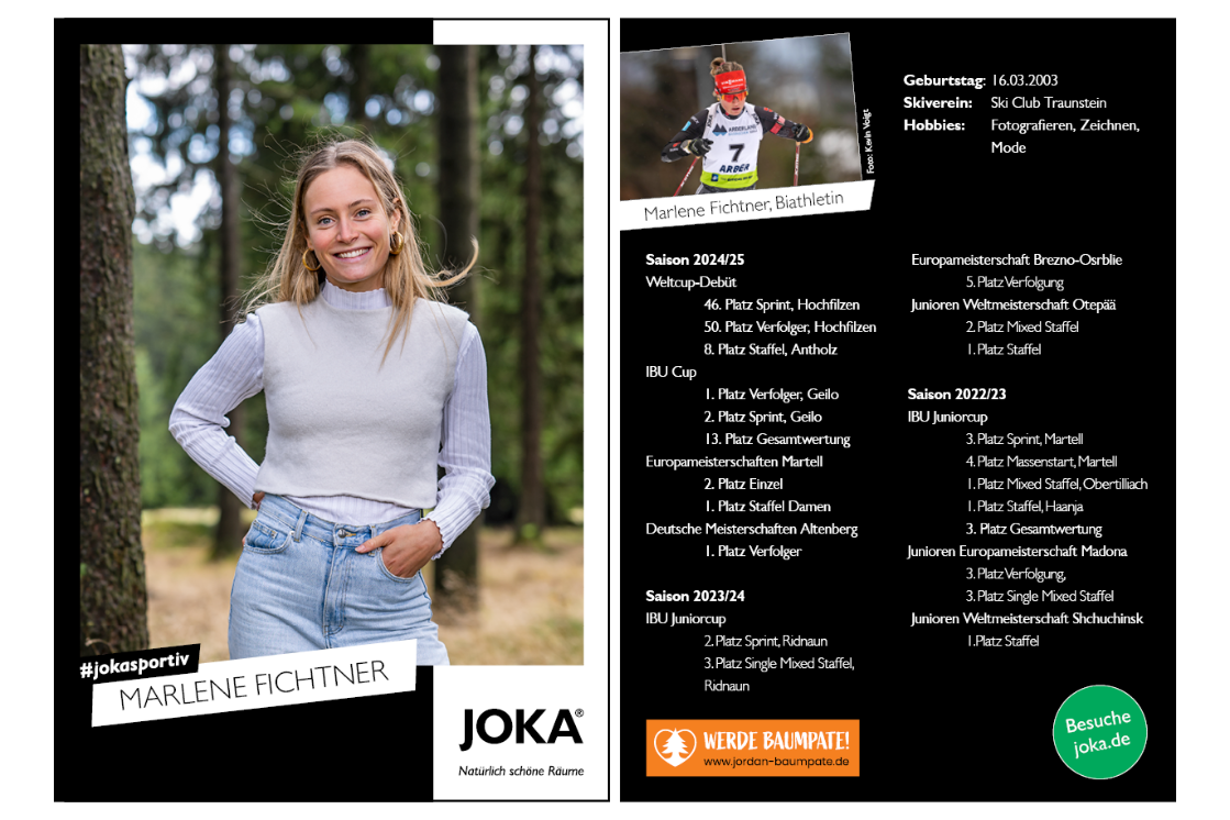 Autogrammkarte von Marlene Fischer, Portrait mit Daten zu Biathlon-Laufbahn und Leistungen.