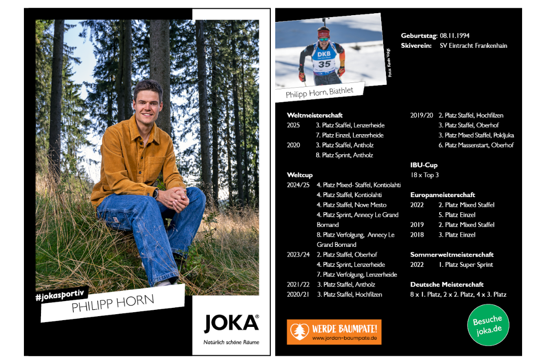 Autogrammkarte von Philipp Horn, Portraitbild und Infos zu seiner Biathlon-Karriere.