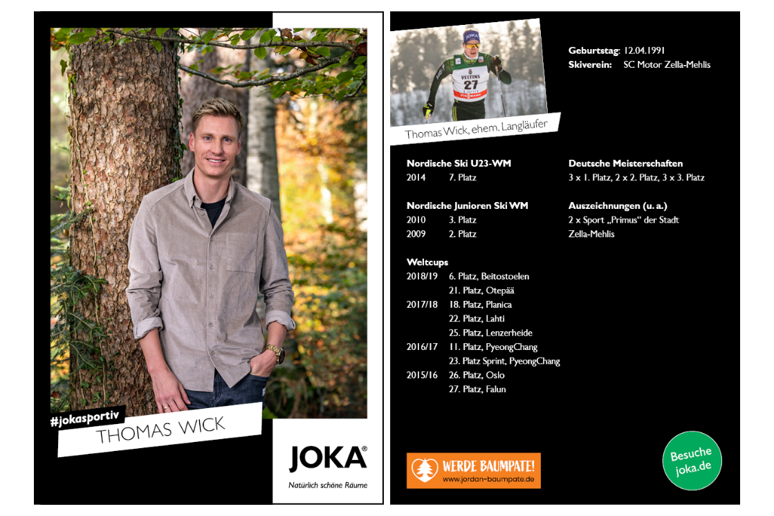 Autogrammkarte von Thomas Wick, Portraitaufnahme mit Biografie und sportlicher Übersicht.